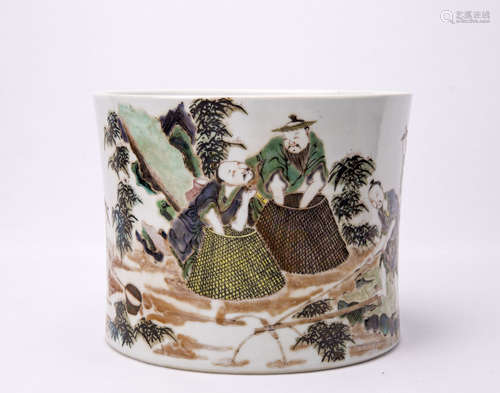 Chinese Wucai Porcelain Brush Pot