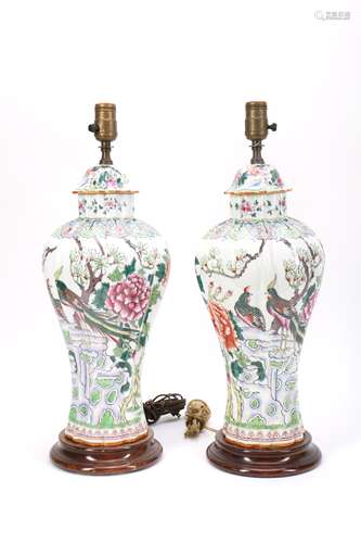 Pair Chinese Porcelain Lamp Vases