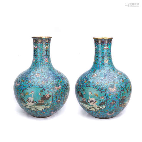 Pair of Large Chinese Cloisonné Vases