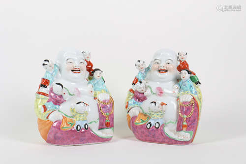 Two Chinese Porcelain Laughing Buddhas