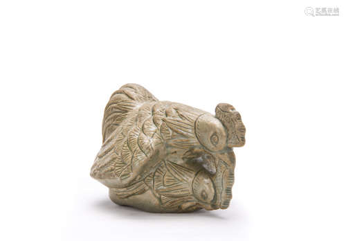 Chinese Celadon Glazed Porcelain Rooster, Yaozhou Yao.