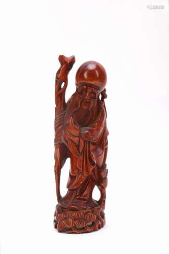 Chinese Carved Hardwood Figure of longevity god