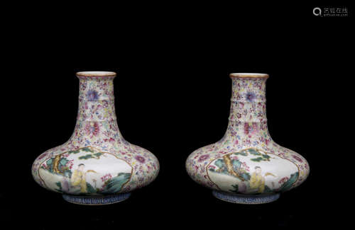 Pair of Chinese Famille-Rose Porcelain Vases