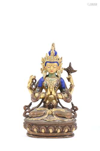 Tibetan Nepalese Bronze Four Arm Kuanyin