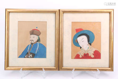 Pair Chinese Silk Painting of Officer