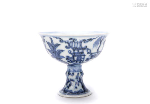 Chinese Blue and White Porcelain Stem Cup