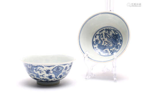 Pair of Chinese Blue and White Porcelain Bowls