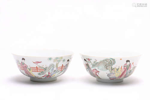 Pair of Chinese Famille-Rose Porcelain Bowls