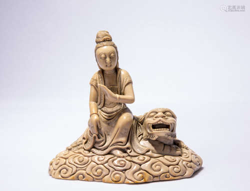 Chinese Shoushan Stone Decoration Carving with Guanyin