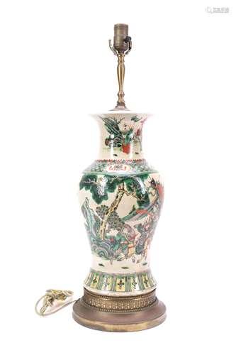 Chinese Famille Verte Crackle Glazed Porcelain Vase Lamp