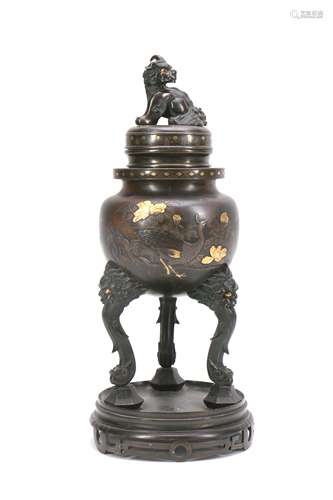 Japanese Bronze Mixed Metal Censer with Pheonix Scene