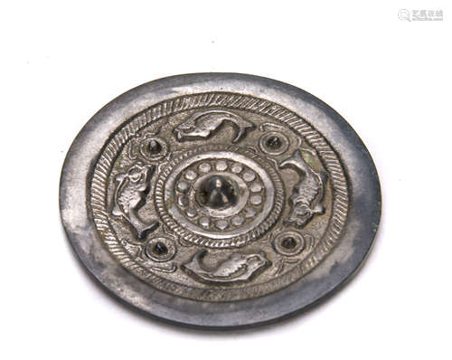 Chinese Bronze Mirror with Fishes Design