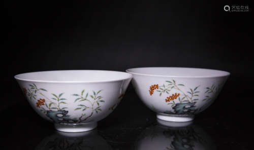 Pair of Chinese Famille-Rose Porcelain Bowls