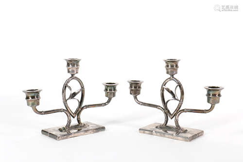 Chinese Export Silver Candle Holder - Bamboo 