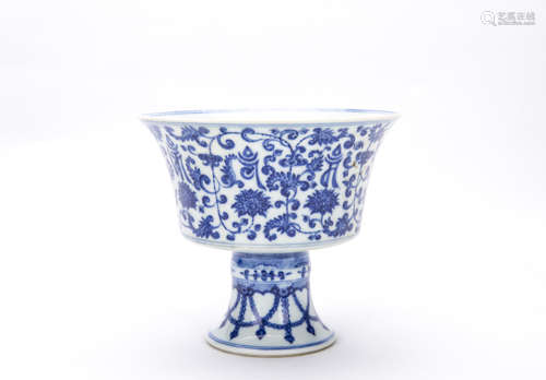 Chinese Blue and White Porcelain Stem Cup