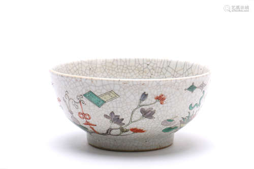 Chinese Crackle Glazed Porcelain Bowl with Famille Verte