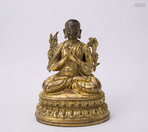 Chinese Gilt Bronze Figure of Guru