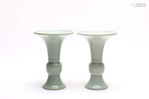 Pair Of Chinese Celadon Glazed Porcelain Altar Vases