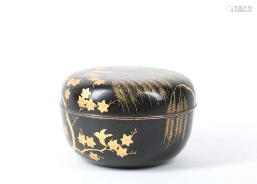 Japanese Lacquer Round Box with Silver Rim