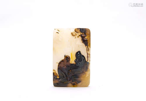 Chinese Agate Plaque Carved with Figures