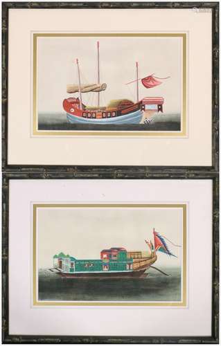 Pair Chinese Painting of Boat Model