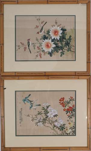 Pair Chinese Painting of Floral and Bird Scene