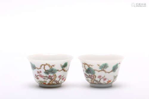 Pair of Chinese Famille-Rose Porcelain Cups