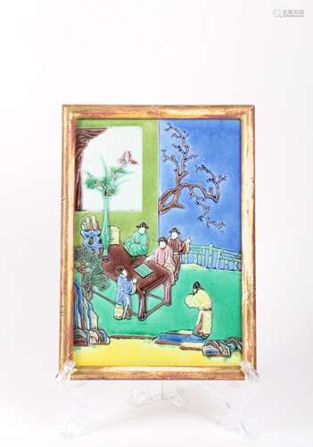 Chinese Porcelain Plaque with Moriage Figurine