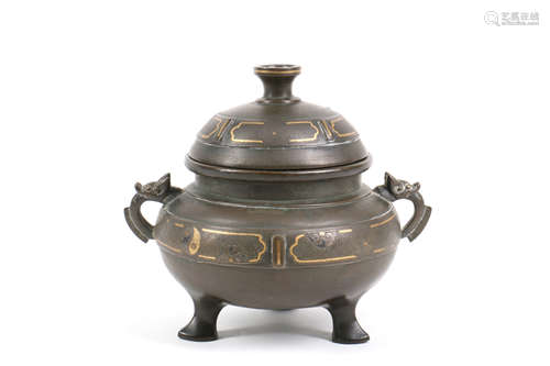 Chinese Bronze Censer with Gold Silver Inlay