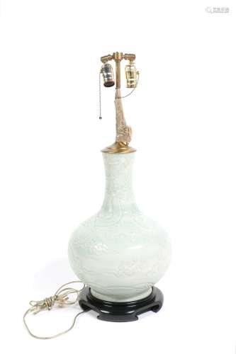 Chinese Celadon Porcelain Lamp Vase with Dragon