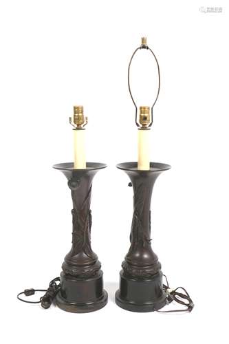 Japanese Bronze Vase Lamp Pair