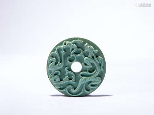 Chinese Turquoise Plaque Carving with Dragons