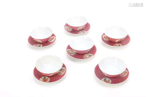 Set of Six Chinese Republic Porcrelain Bowls Saucer