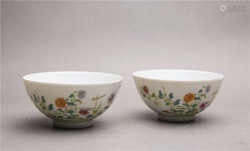 Pair of Chinese Famille-Rose Porcelain Bowls