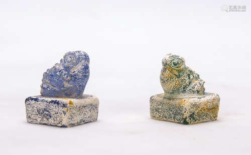 Two Chinese Carved Lapis Lazuli Seals 