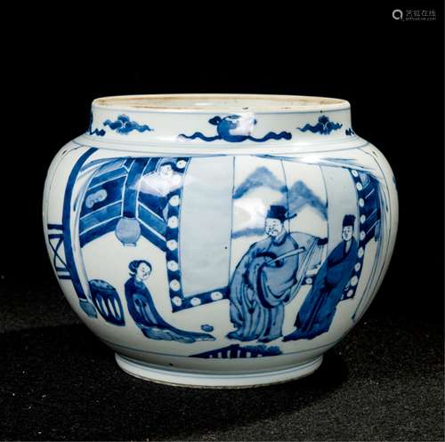 CHINESE QING DYNASTY BLUE AND WHITE PORCELAIN JAR