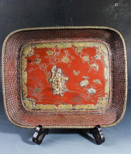 CHINESE QING DYNASTY GILT BRONZE WEAVE BASKET