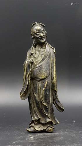 CHINESE MING DYNASTY GILT BRONZE FIGURE OF SCHOLAR