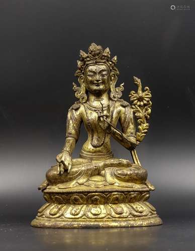 CHINESE QING DYNASTY GILT BRONZE FIGURE OF TARA