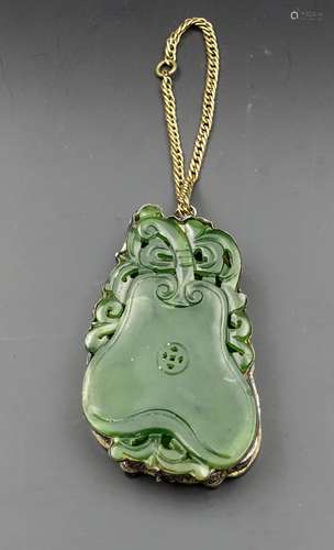 CHINESE SPINACH JADE ON GILT SILVER PERFUMER