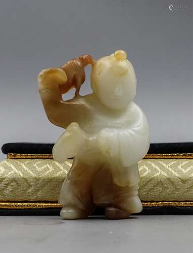 CHINESE QING DYNASTY HETIAN JADE CARVED BOY