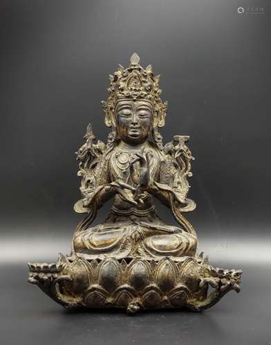 CHINESE MING DYNASTY GILT BRONZE MANJUSRI BUDDHA