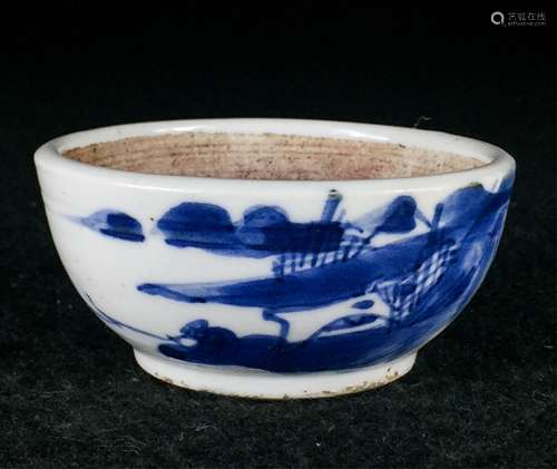 CHINESE QING DYNASTY BLUE AND WHITE MEDICINE BOWL