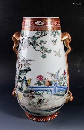 CHINESE FAMILLE ROSE TWIN EAR VASE