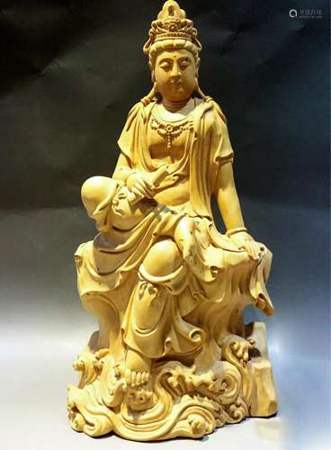 CHINESE HUANGYANG WOOD CARVED FIGURE OF GUANYIN