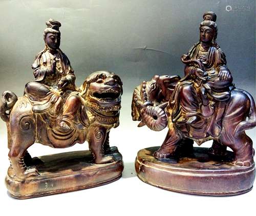 2 CHINESE QING DYNASTY ROSEWOOD FIGURE OF GUANYIN