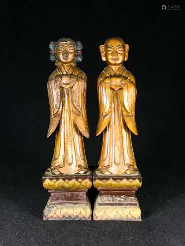 PAIR OF CHINESE QING DYNASTY GILT WOOD FIGURES