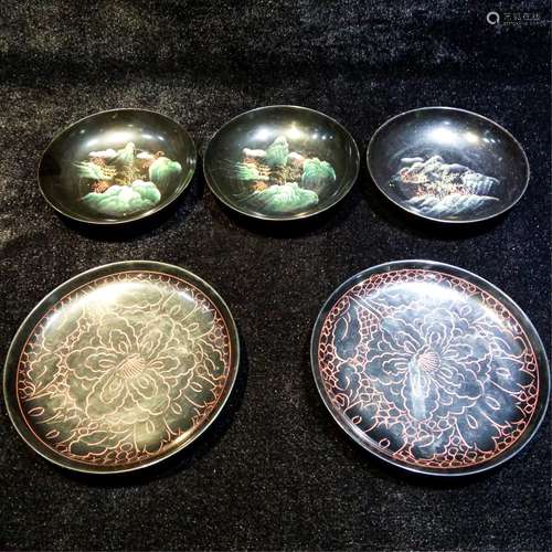 GROUP OF 5 CHINESE LACQUER DISHES