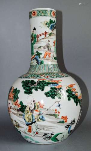 CHINESE WUCAI BOTTLE VASE WITH LAOSHOU