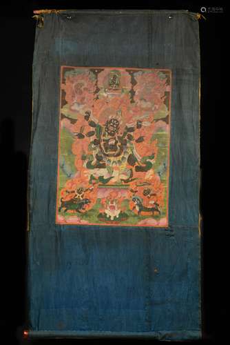 CHINESE QING DYNASTY TIBETAN THANGKA OF MAHAKALA